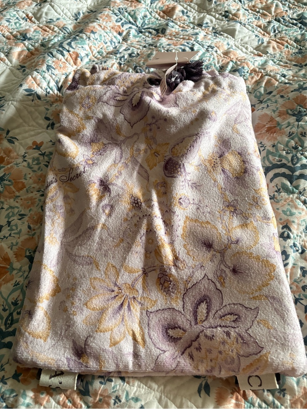 Victoria's Secret Lavender and Yellow Floral Velvet Backpack Towel